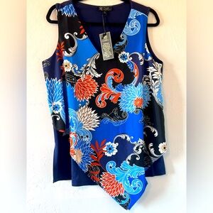 NWT Diane Gillman Top Sleeveless V Neck Floral Design Size L